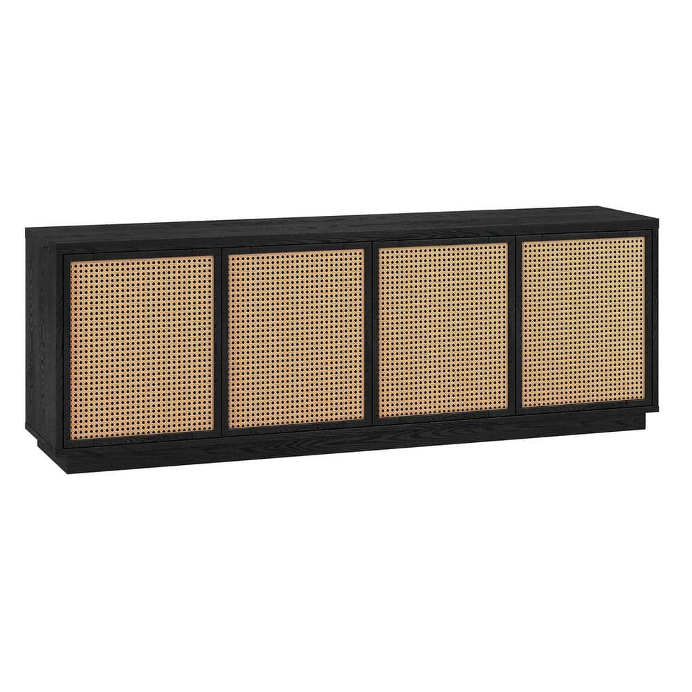 Black Grain Faux Rattan 78" TV Stand with Cabinets
