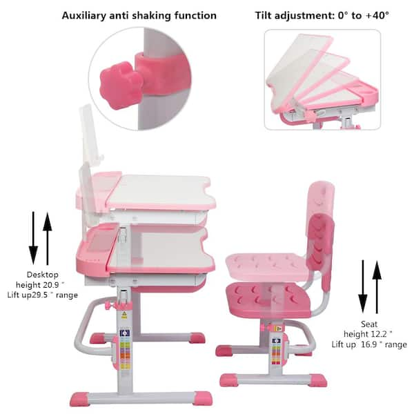 Costway Multifunctional Kids Desk and 2 Height-Adjustable Chairs with  Non-slip Point Pink BB5613PI - The Home Depot