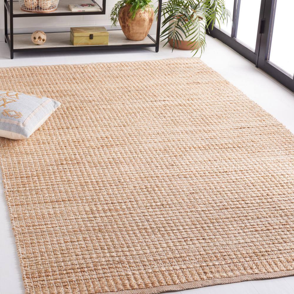 Natural Beige Handwoven Jute and Cotton Area Rug