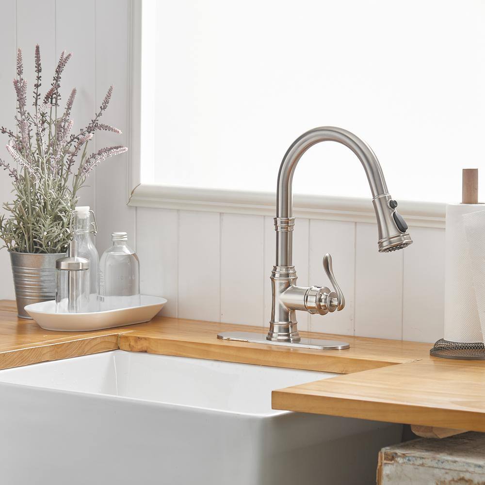 Brushed Nickel High-Arc Kitchen Faucet with Pull-Out Spray