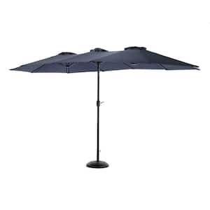 14.8 ft. Steel Double Sided Market Rectangular Large Patio Umbrella Crank in Navy Blue