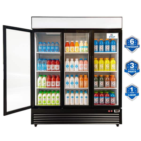 64 in. 49.8 cu. ft. Commercial Refrigerator Merchandiser 3 Glass Door in Black Stainless Steel