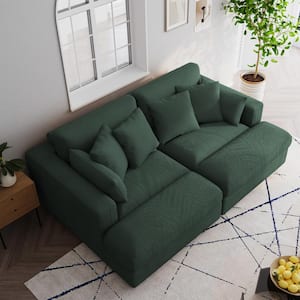 83.9 in. W Modern Square Arm Corduroy Upholstered Sectional Sofa in. Hunter Green With 4-Square Pillows