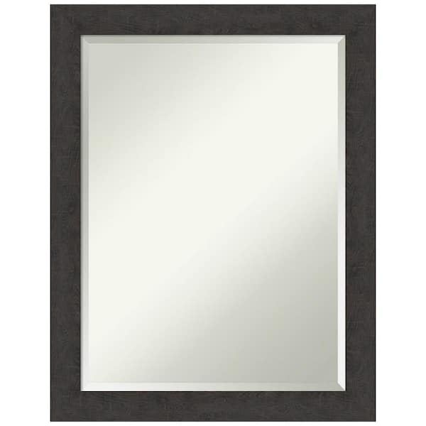 Amanti Art Rustic Plank Espresso Narrow 21.5 in. H x 27.5 in. W Framed Wall Mirror