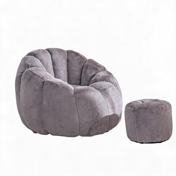 Giant Bean Bag Chair 41.4 in. Gray Faux Fur Oversized Lazy Sofa with Foam Filler
