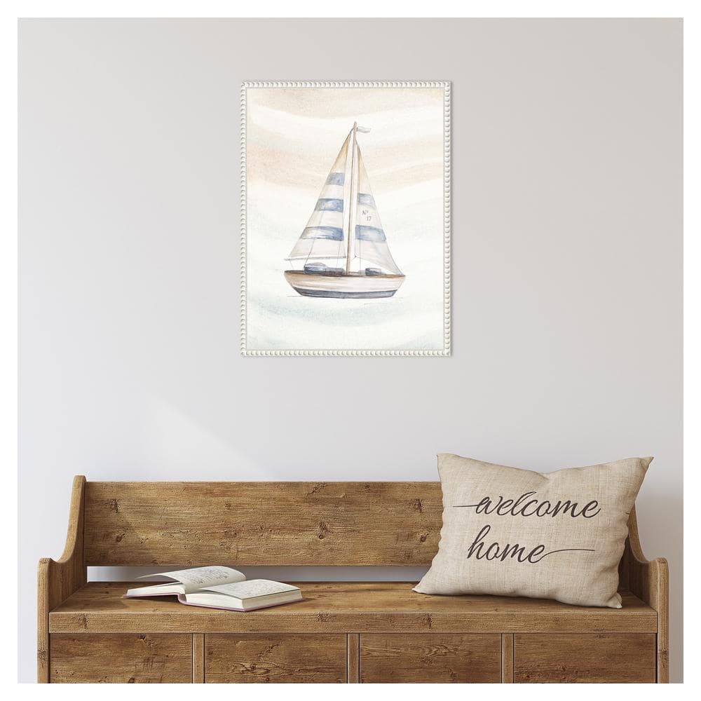 Beaded White Nautical Sailboat Canvas Framed Wall Art