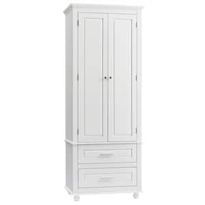 24.00 in. W x 15.70 in. D x 62.50 in. H White Linen Cabinet Tall Storage Cabinet with 2-Drawers and 2-Doors