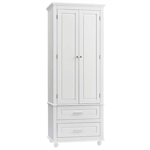 Unbranded 24.00 in. W x 15.70 in. D x 62.50 in. H White Linen Cabinet Tall Storage Cabinet with 2-Drawers and 2-Doors