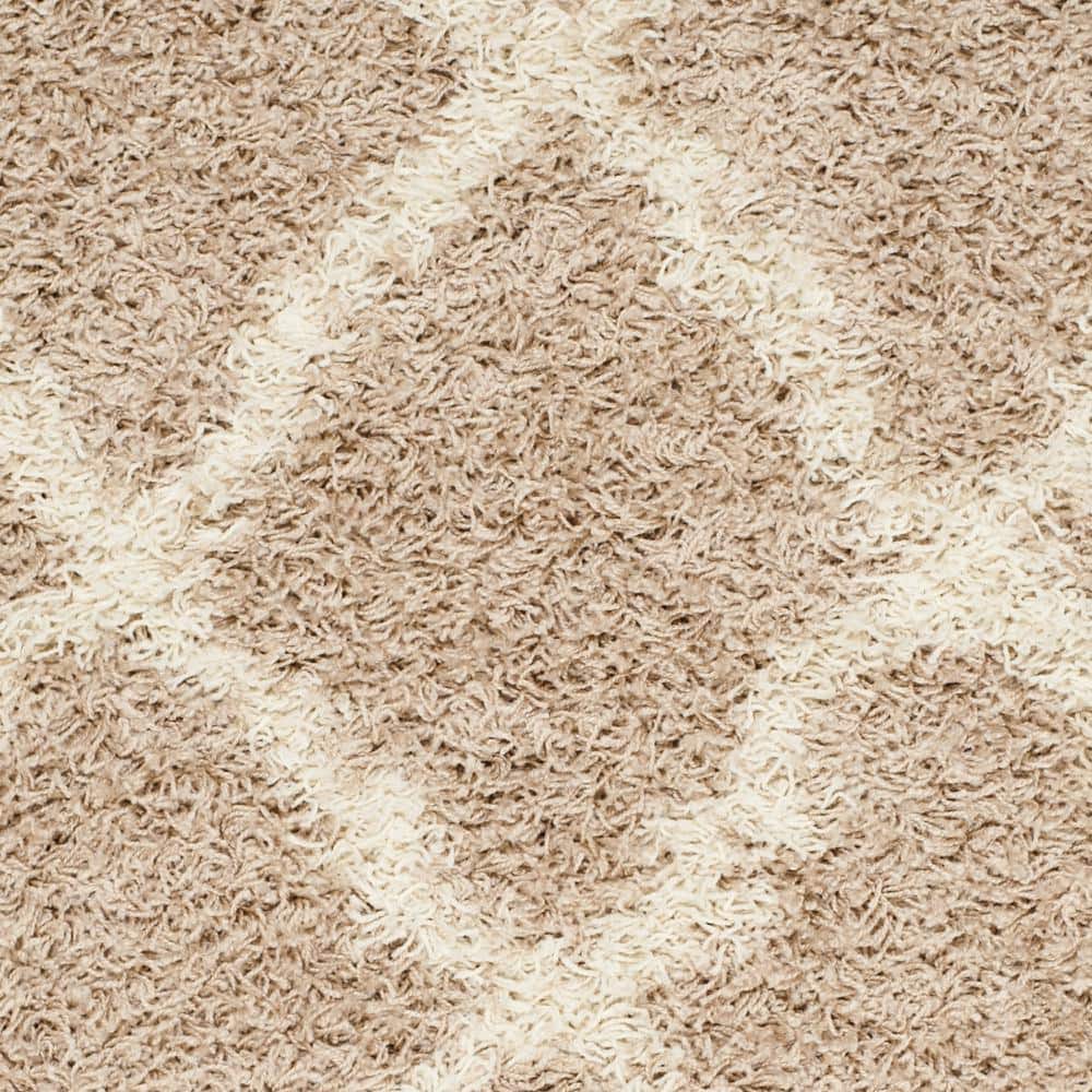 Ivory Beige Diamond Shag 3' x 5' Synthetic Area Rug