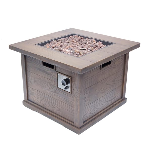 Noble House Ricardo 32 in. x 24 in. Square MGO Propane Fire Pit in Brown with Wood Pattern