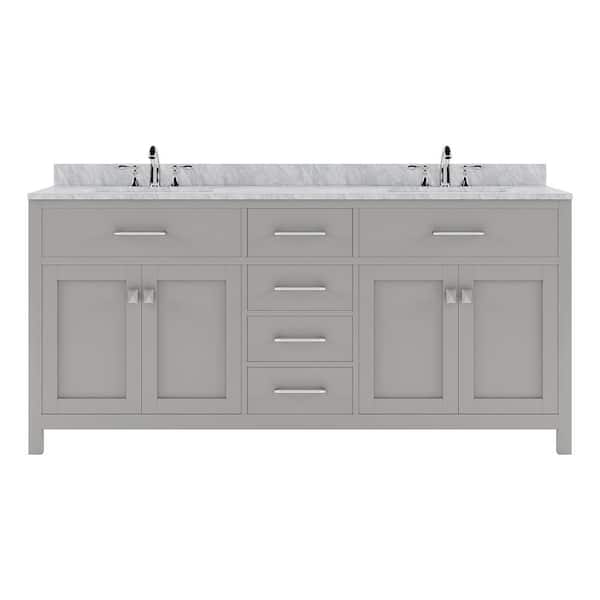Virtu USA Caroline 72 in. W Bath Vanity in Cashmere Gray with Italian Carrara White Marble Vanity Top with White Basins