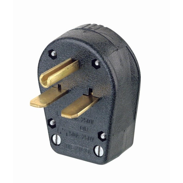 30 Amp/50 Amp 2-Pole/3-Way Grounded Angle Straight Blade Plug, Black