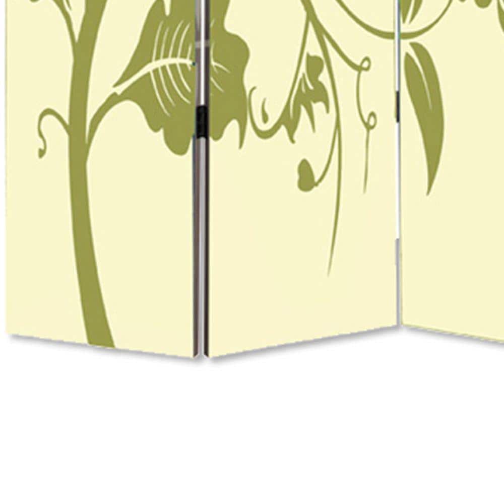 Cream and Green Floral 3-Panel Folding Room Divider