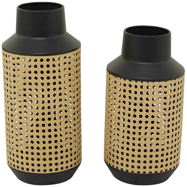Novogratz Brown Open Weaved Inspired Metal Decorative Vase (Set of 2)