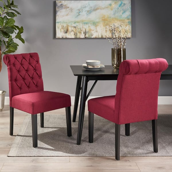 Broxton Deep Red And Matte Black Fabric, Black Material Dining Room Chairs