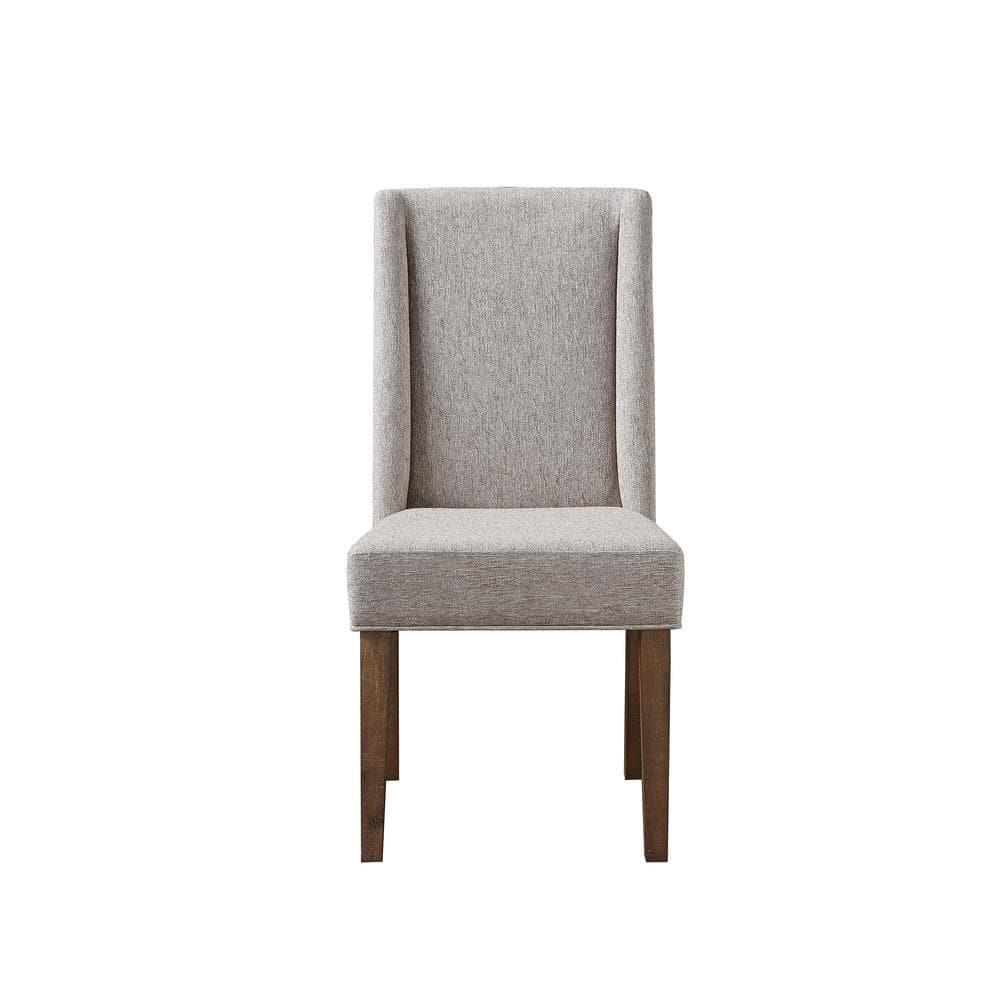 Beige Upholstered Wood Side Chair with Distressed Legs, Set of 2