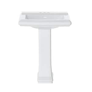 26 in. White Ceramic Pedestal Sink with 26.5 in. Base in White with Smooth Surface