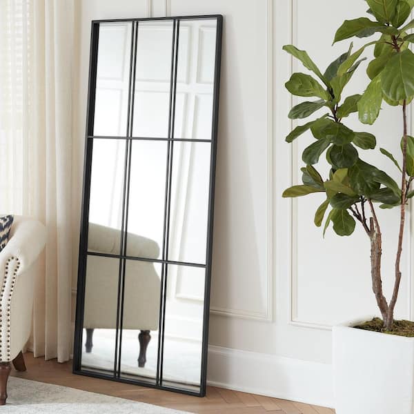 Home Decorators Collection Oversized Black Metal Frame Windowpane Classic Floor Mirror (70 in. H x 29 in. W)