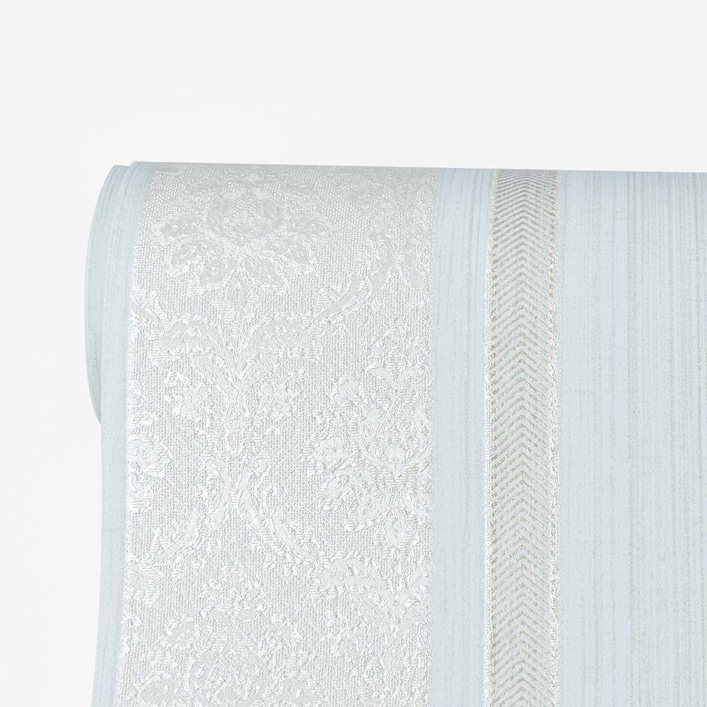 Mint and Pale Gold Damask Striped Vinyl Wallpaper