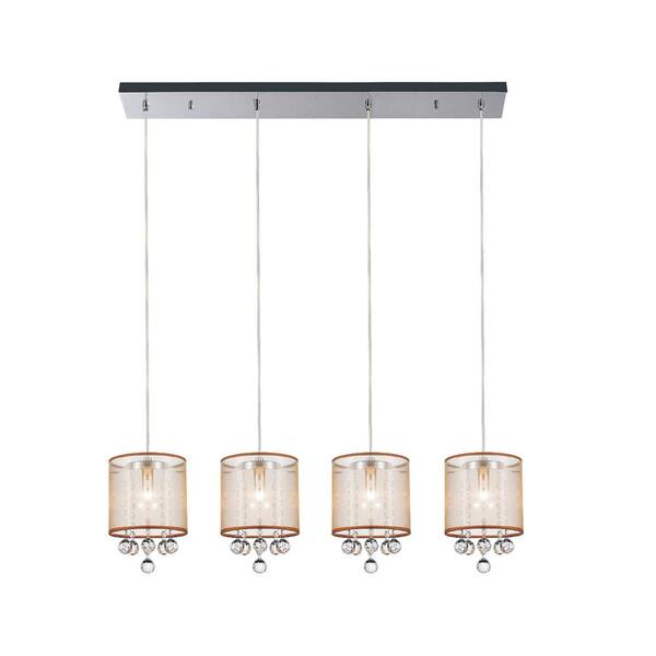 CWI Lighting Radiant 4-Light Chrome Chandelier with Gold shade