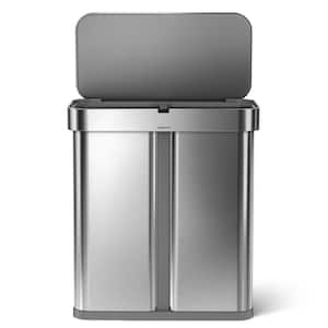 58 Liter Rectangular Dual Compartment Sensor Trash Can with Liner Pocket, Brushed Stainless Steel