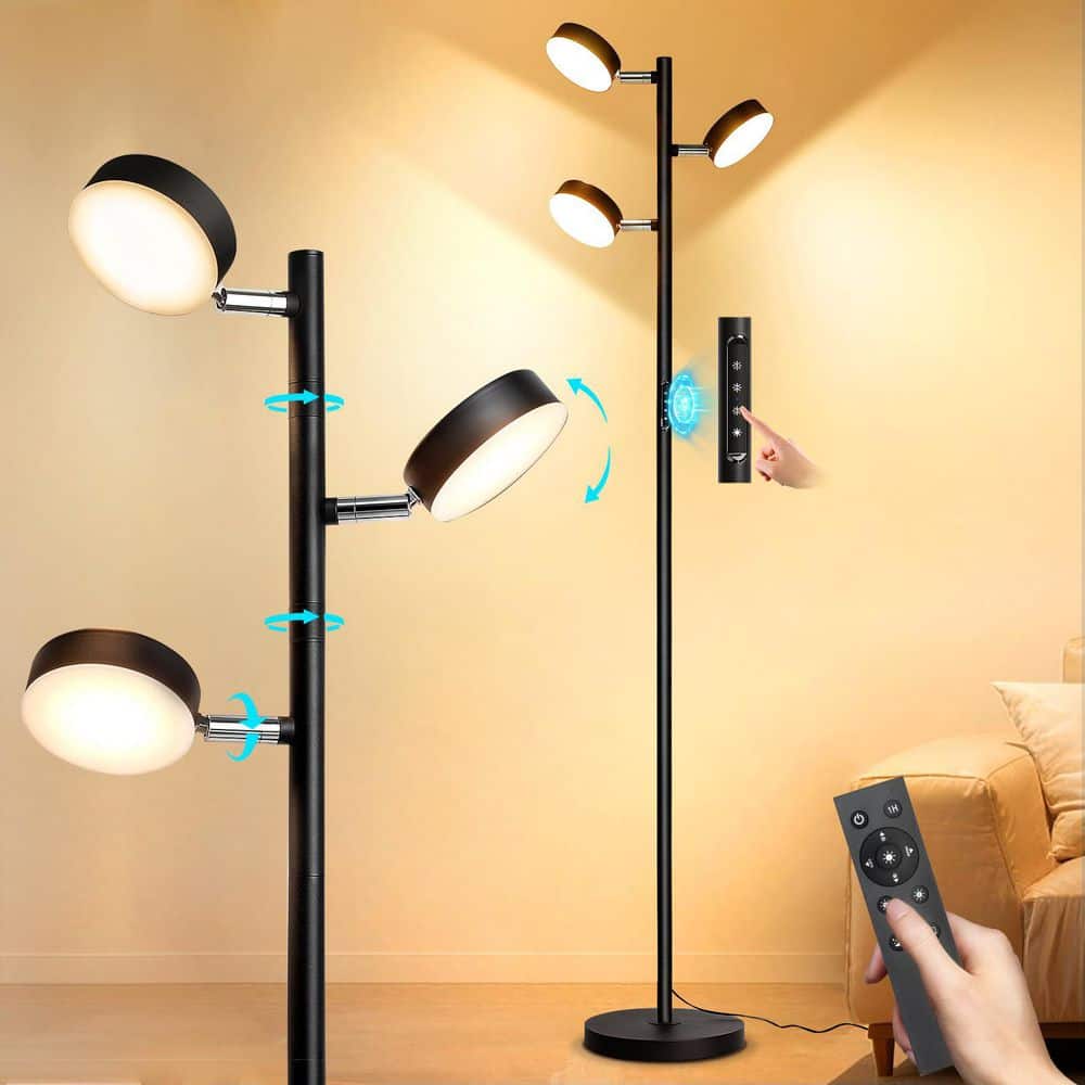 フロアスタンド Floor lamp lighting fixture BeamBox 66 in. 36W Black LED Tree Floor Lamp with Remote and Touch