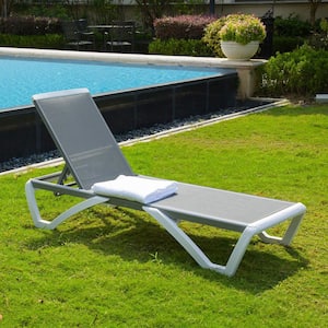 Outdoor Chaise Lounge with Gray Textilene Fabric Aluminum Frame Set of 1