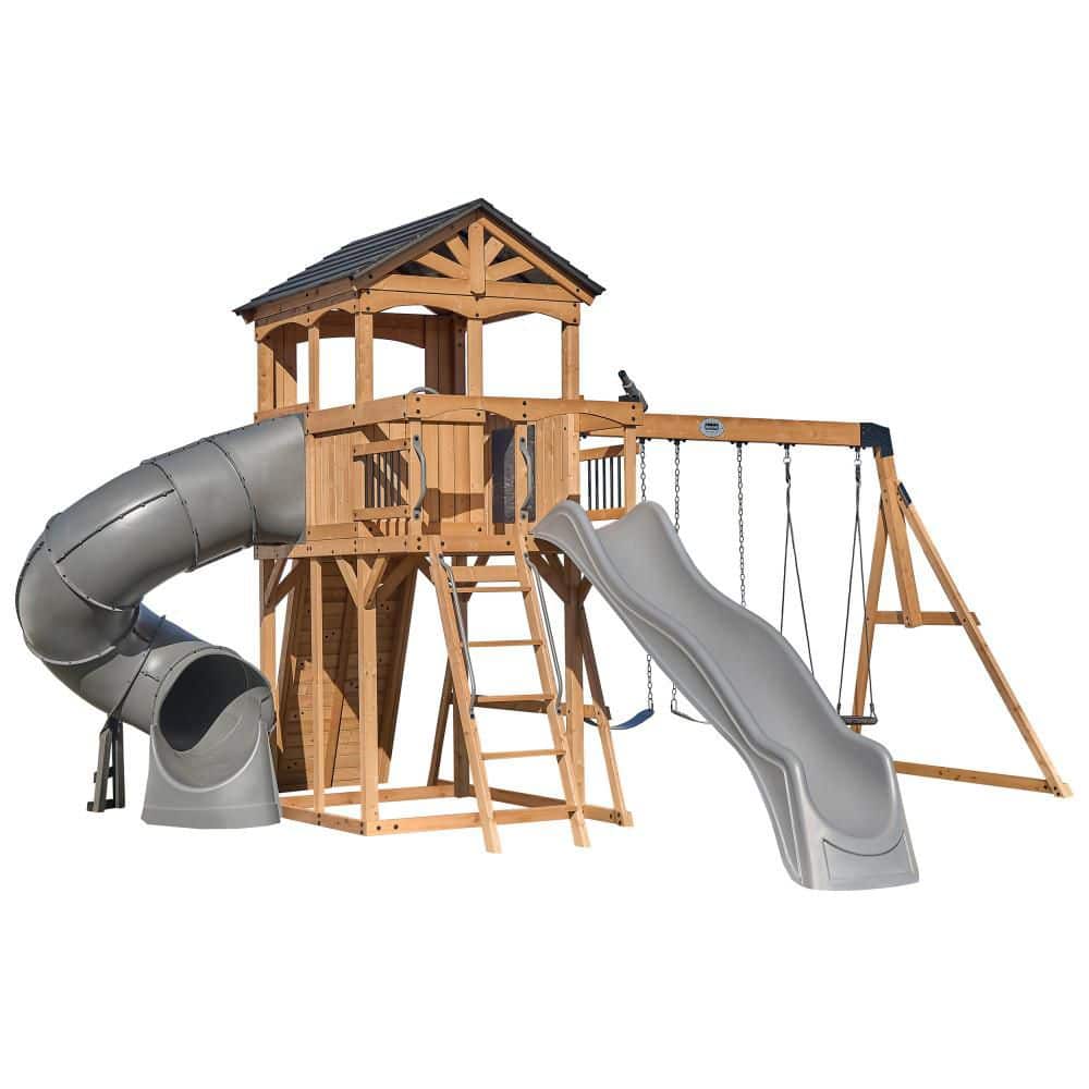 Backyard Discovery Dover Bay Spruce Wood Outdoor Swing Set Playset