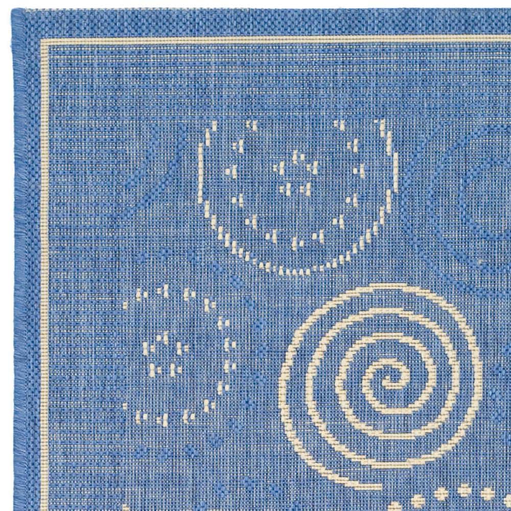 Blue Geometric Patterned Synthetic Outdoor Area Rug
