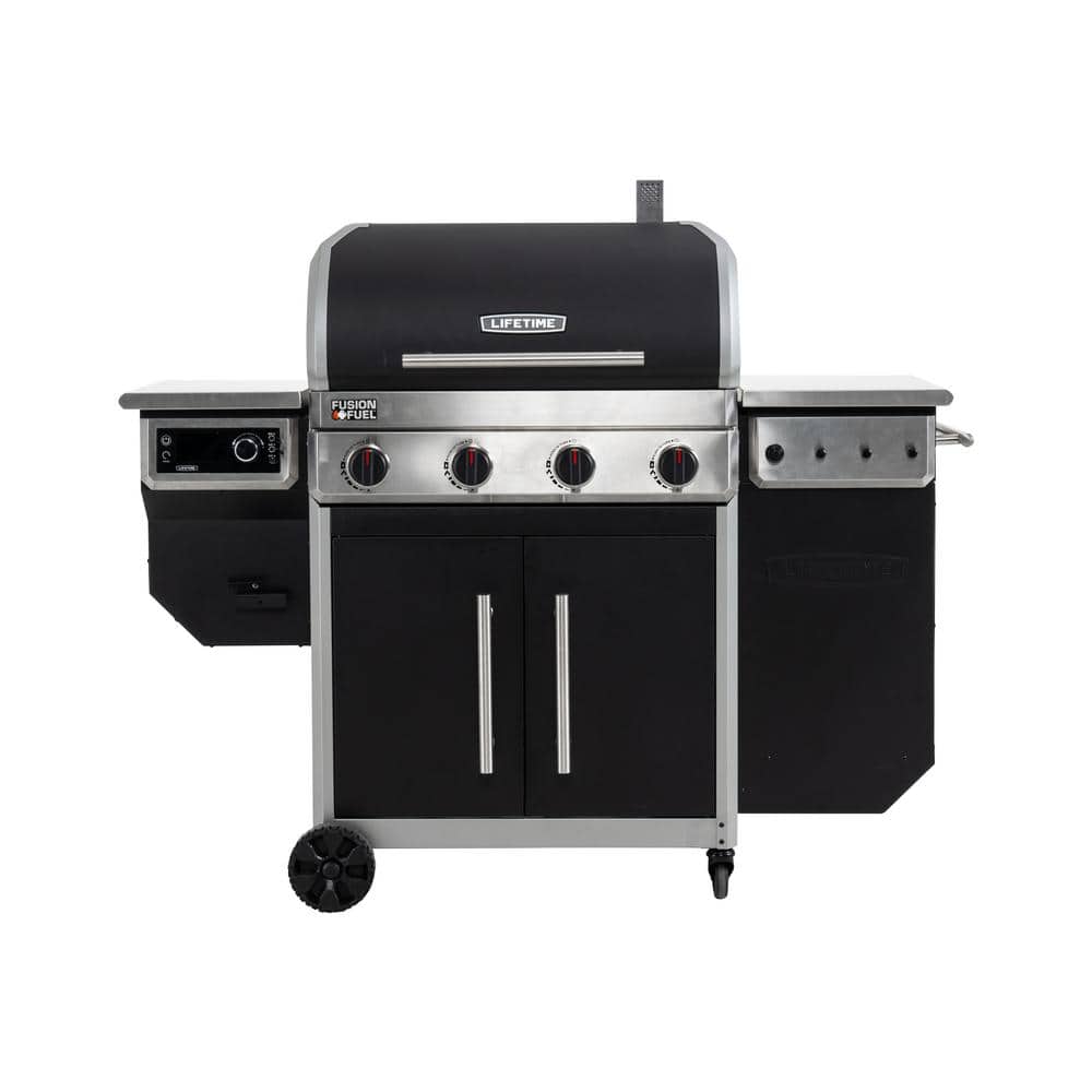 4-Burner Gas Grill and Pellet Smoker Combo Black 91025 - The Depot