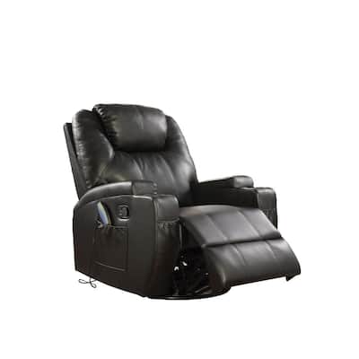 Waterlily Black Bonded Leather Match Swivel Rocker Recliner with Massage