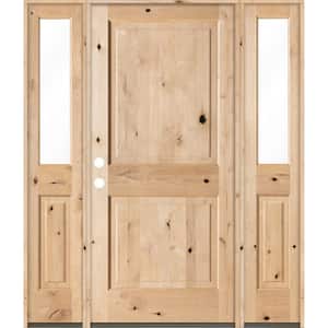 64 in. x 80 in. Rustic Knotty Alder Unfinished Right-Hand Inswing Prehung Front Door with Double Half Sidelite
