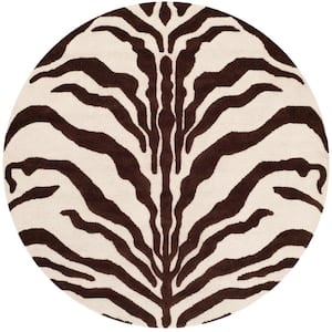 Cambridge Ivory/Brown 6 ft. x 6 ft. Round Animal Print Area Rug