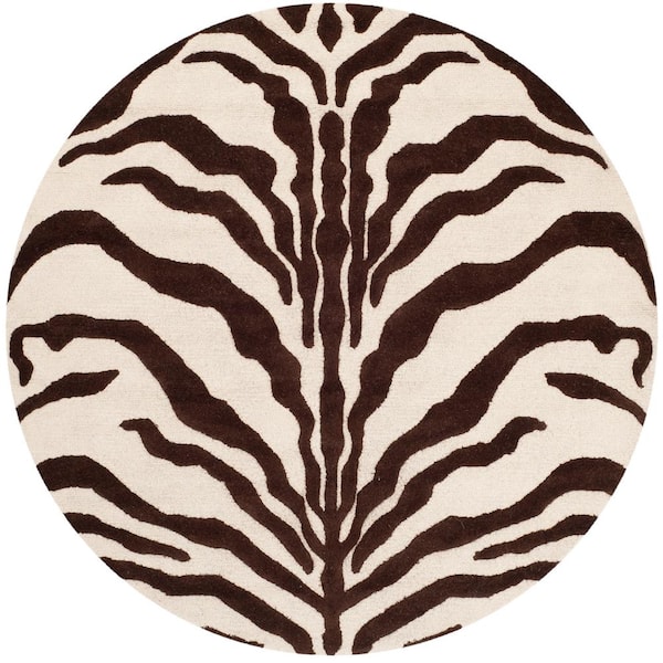 SAFAVIEH Cambridge Ivory/Brown 6 ft. x 6 ft. Round Animal Print Area Rug