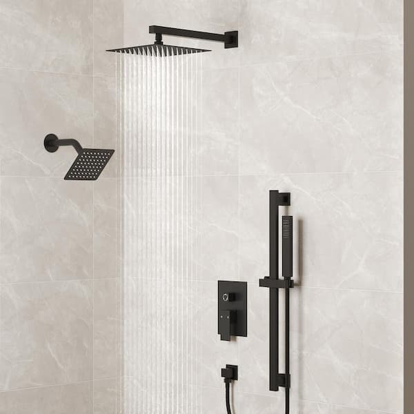 3-Spray Patterns 2.5 GPM 10 and 6 in. Dual Shower Head Wall Mount Fixed Shower Head with Handheld In Matte Black