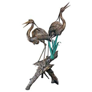 80.5 in. H 2 Herons on a Log Cast Bronze Garden Statue