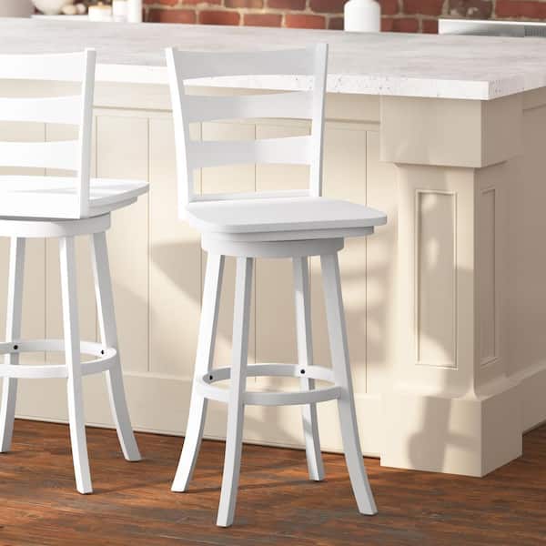45.5 in. White Wash Full Wood Bar Stool with Wood Seat