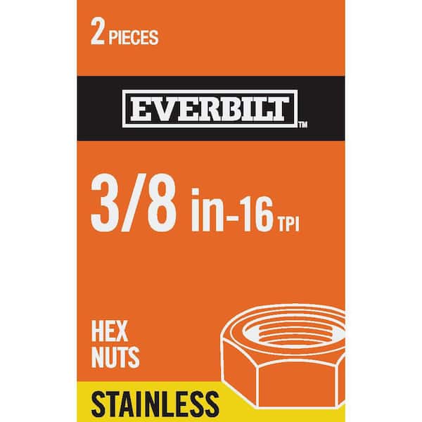 Everbilt 3/8 in.-16 Stainless Steel Hex Nut (2-Pack)