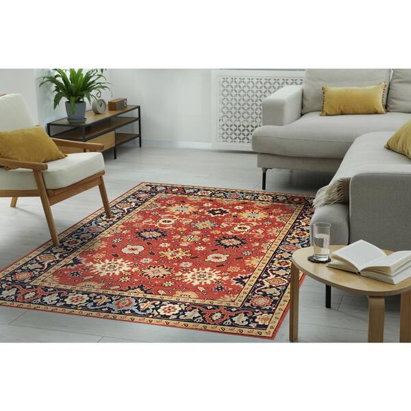 EORC Rust 6 ft. x 9 ft. Hand Knotted Wool Traditional Super Mahal Area Rug  SHT19RT6X9 - The Home Depot