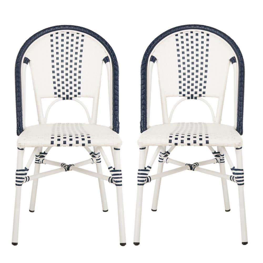 Zoya 18" Navy and White Wicker Side Chairs, Set of 2
