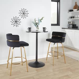 Cinch Claire 25.75 in. Black Velvet and Gold Metal Fixed-Height Counter Stool with Round Footrest (Set of 2)