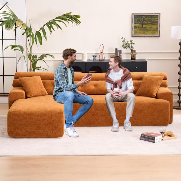 105 in. Chenille Full Compression Sponge L-Shape Convertible Chaise Sectional Sofa in. Orange
