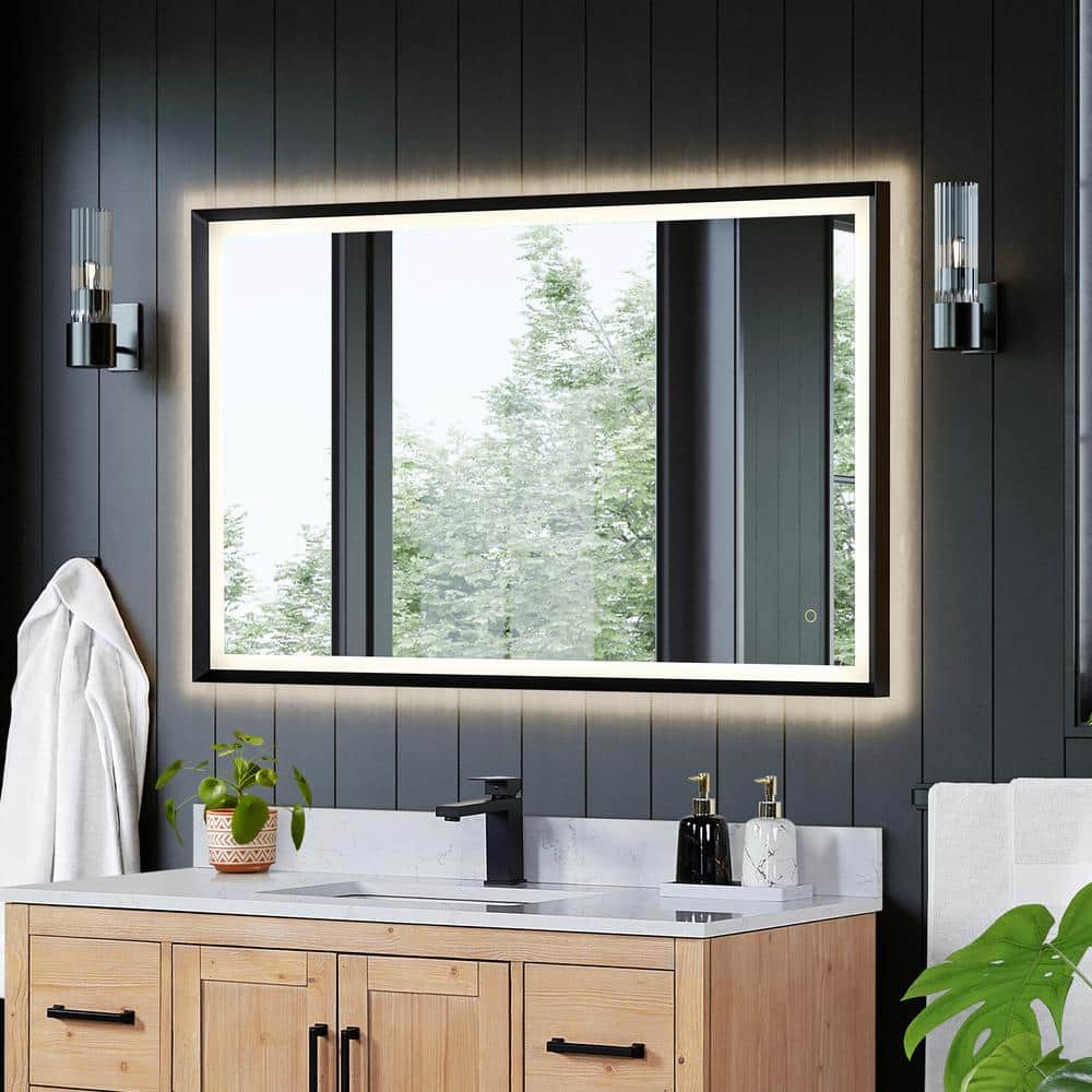 Apollo 48" x 30" Matte Black Aluminum LED Vanity Mirror