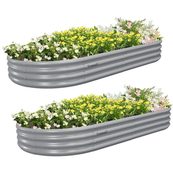 Unbranded 8 ft. x 4 ft. x 1 ft. Light Gray Metal Oval Outdoor Garden Bed, Rustproof and Durable（(2-Pack)）