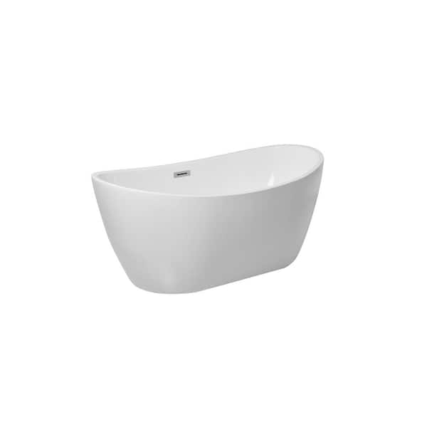 Birkett 56 in. Acrylic Flatbottom Non-Whirlpool Bathtub in White