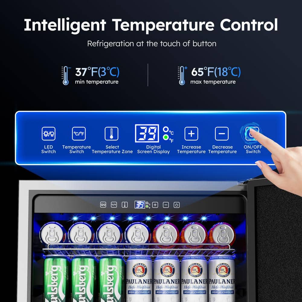 Silver Stainless Steel Single Zone Beverage Cooler with LED Controls