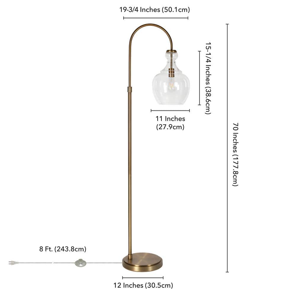 Verona Arc Bronze Floor Lamp with Seeded Glass Shade