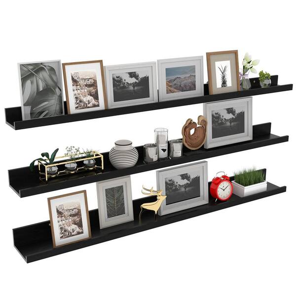 Smt 8 In X 47 3 Black Wood, Diy Wall Shelves With 2 215 45