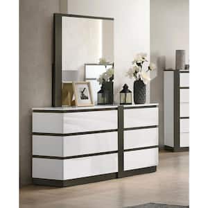 Summit Run 6-Drawer White and Metallic Gray Dresser with Mirror (70.63 in. H X 58.25 in. W X 17.88 in. D)