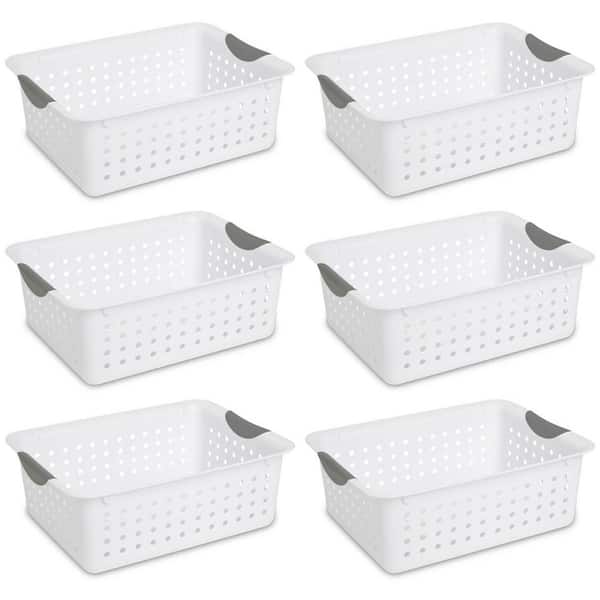 Medium Ultra Plastic Storage Organizer Basket, White (6 Pack) 16248006